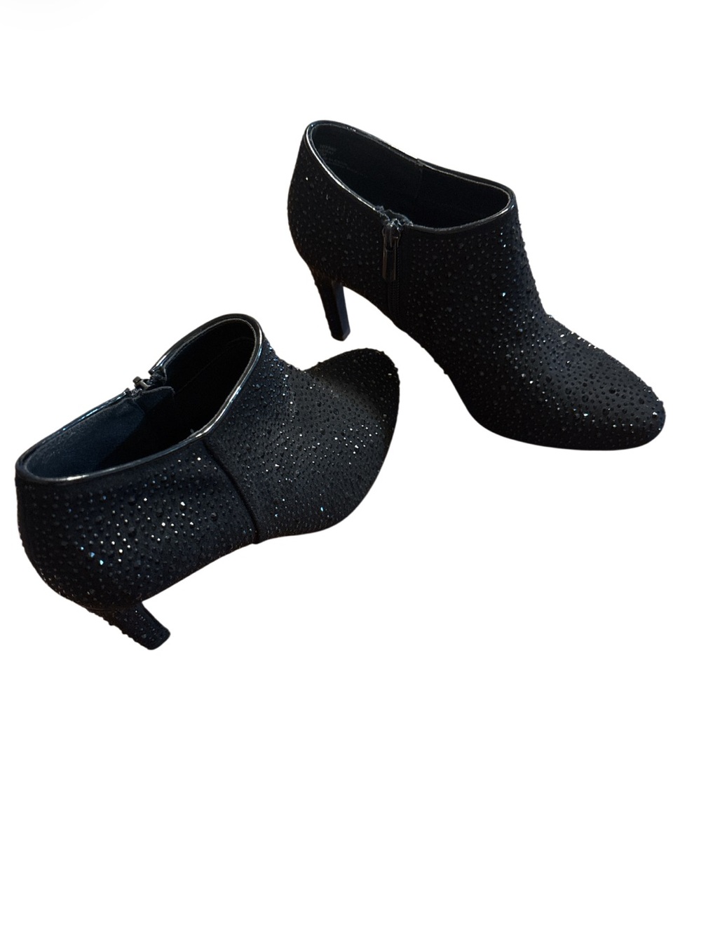 Xappeal Black Rhinestone-Embellished Ankle Booties with Side Zip
